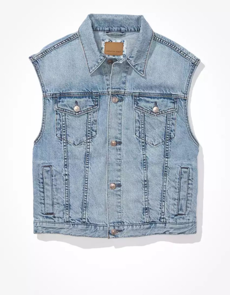 Vestes American Eagle AE Denim Vest Lavage Clair Femme | YSB-77924531